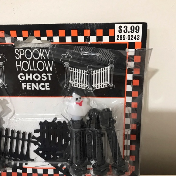 Vintage Spooky Hollow 3-Pumpkin Ghosts Lamp Post & Ghost Fence Accessories Rare - Picture 10 of 14